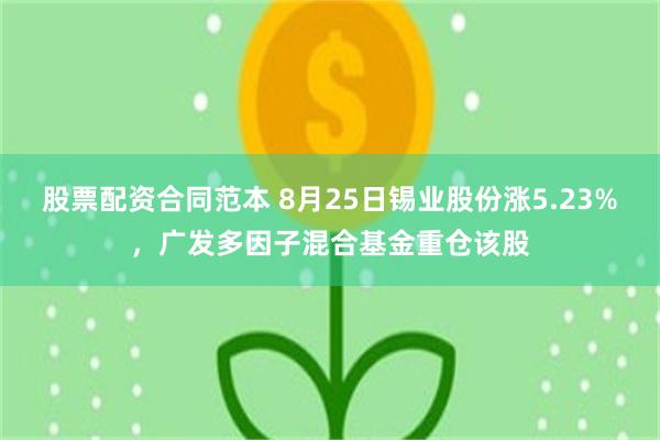 股票配资合同范本 8月25日锡业股份涨5.23%，广发多因子混合基金重仓该股