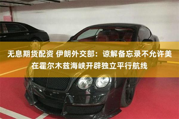 无息期货配资 伊朗外交部：谅解备忘录不允许美在霍尔木兹海峡开辟独立平行航线
